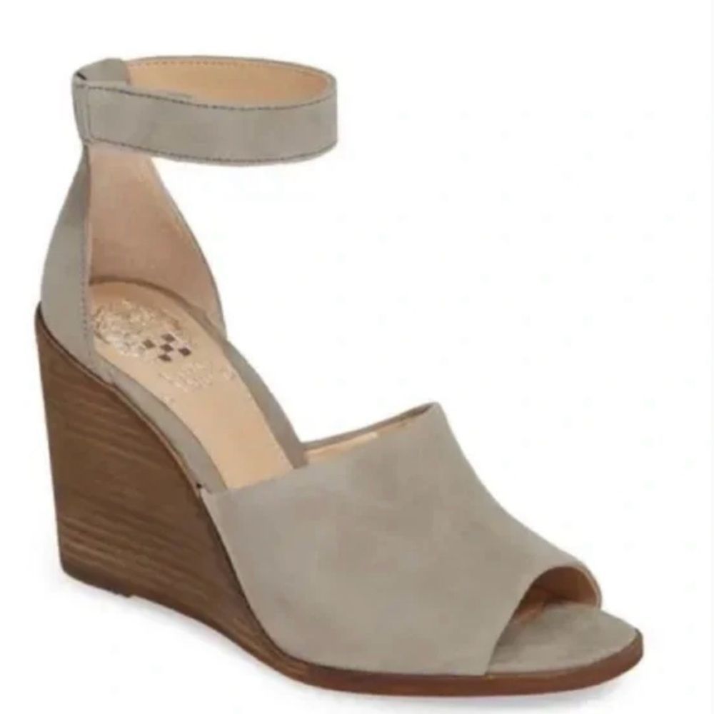 New Vince Camuto Deedriana Tapue Suede Leather Ankle Strap Wedge Sandals 9.5
